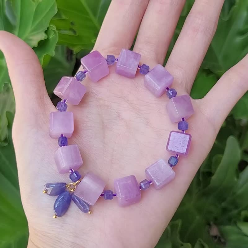 Natural Kunzite Rubik's Cube Tanzanite Rainbow Light Purple Qi Donglai Smart Career Bracelet Single Product - สร้อยข้อมือ - เครื่องเพชรพลอย สีม่วง