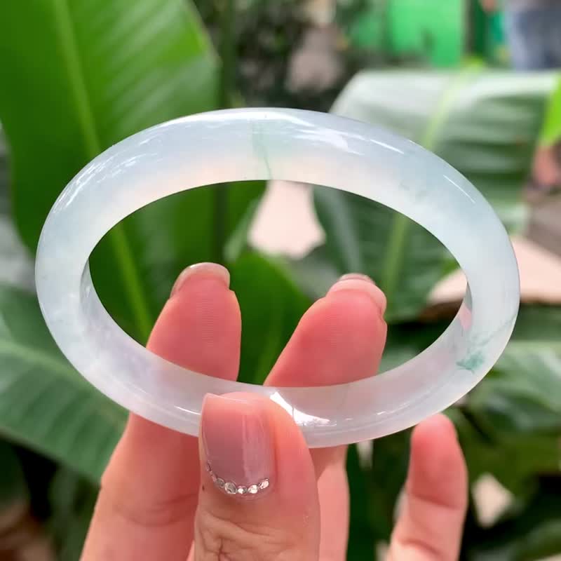 冰種翡翠天然翡翠玉鐲A玉手鐲 玉鈪 • 冰種熒光飄花翡翠貴妃鐲 - 手鍊/手環 - 玉石 