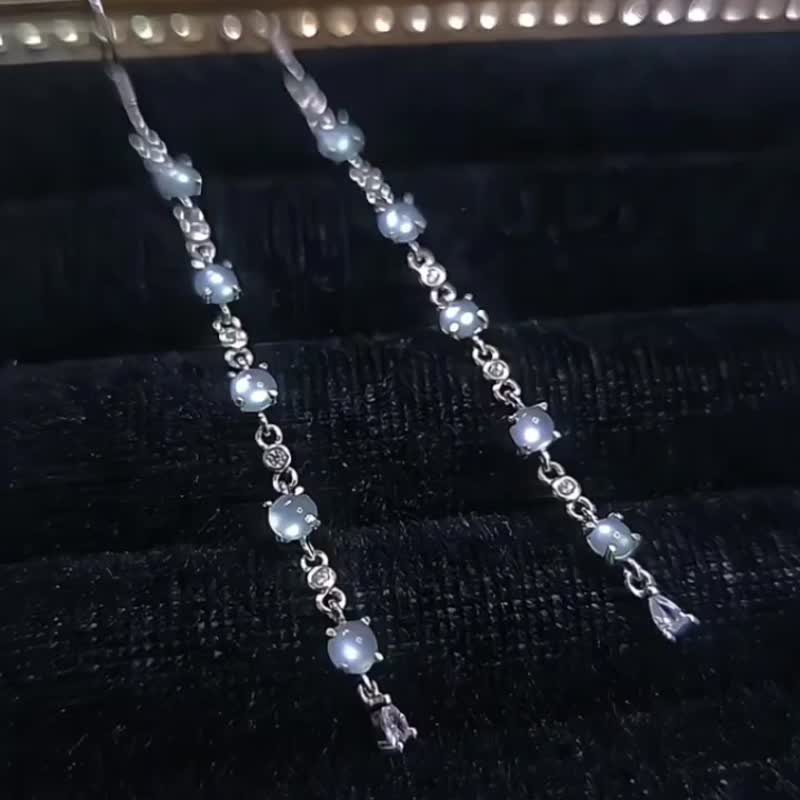 |歐美時尚藍剛|冰玻淡藍剛翡翠蛋面3mm純銀鍍18k多顆耳環 - 耳環/耳夾/耳骨夾 - 玉石 