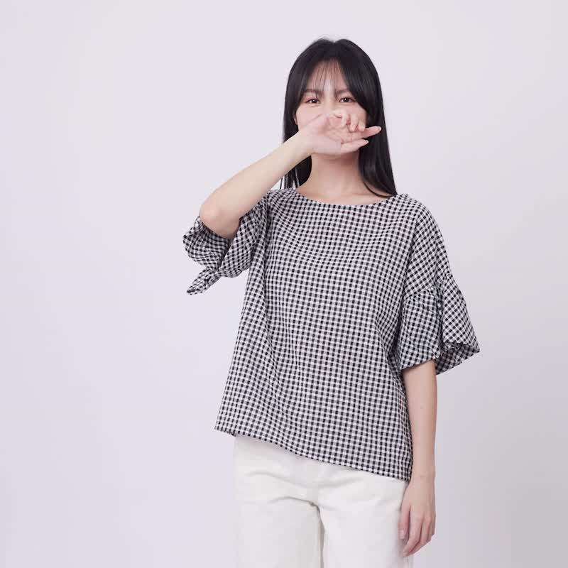 Lora Ruffle Sleeves Cotton Top - Women's Tops - Cotton & Hemp Black