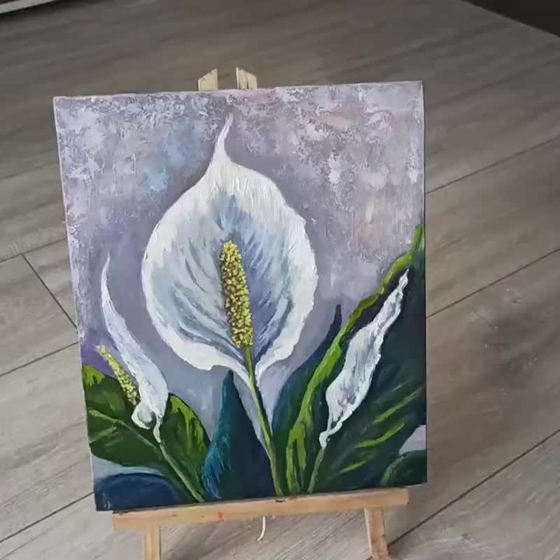 Peace Lily Painting Flower Original Art Peace Lily Oil Painting Floral Artwork - Posters - Other Materials White