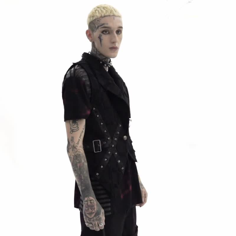 龐克叢林戰士不對稱馬甲 - 男背心 - 其他材質 黑色