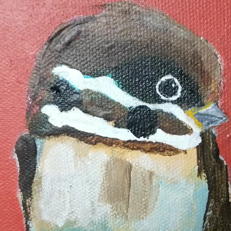 My sparrow has grown into a unique original oil painting - ของวางตกแต่ง - ผ้าฝ้าย/ผ้าลินิน 