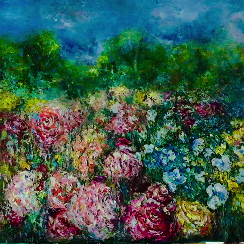 Blooming gardens original oil painting - Wall Décor - Other Materials Red