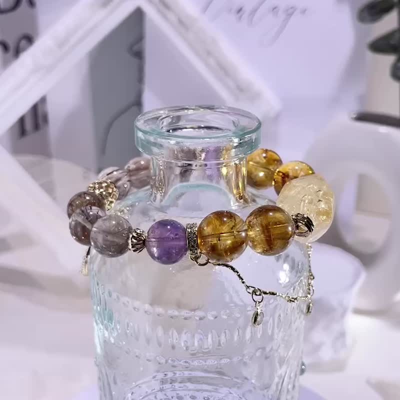 Gilt Dream Citrine | Yellow Pagoda Crystal | Bronze Titanium Crystal | Lavender Purple Ghost | Crystal Bracelet A2416-1 - สร้อยข้อมือ - คริสตัล หลากหลายสี