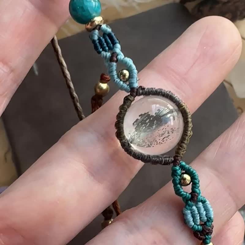 BB175 Bohemian Style Waxed Cord Woven Bracelet with Pyrite in Quartz (Adjustable Length) - สร้อยข้อมือ - เครื่องเพชรพลอย สีนำ้ตาล