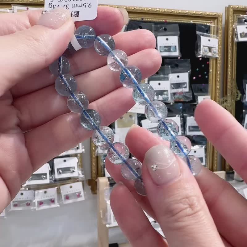 天然海藍藍托帕石水晶9.5mm手珠消除悲傷增加自信快樂吸引財富 - 手鍊/手環 - 水晶 藍色