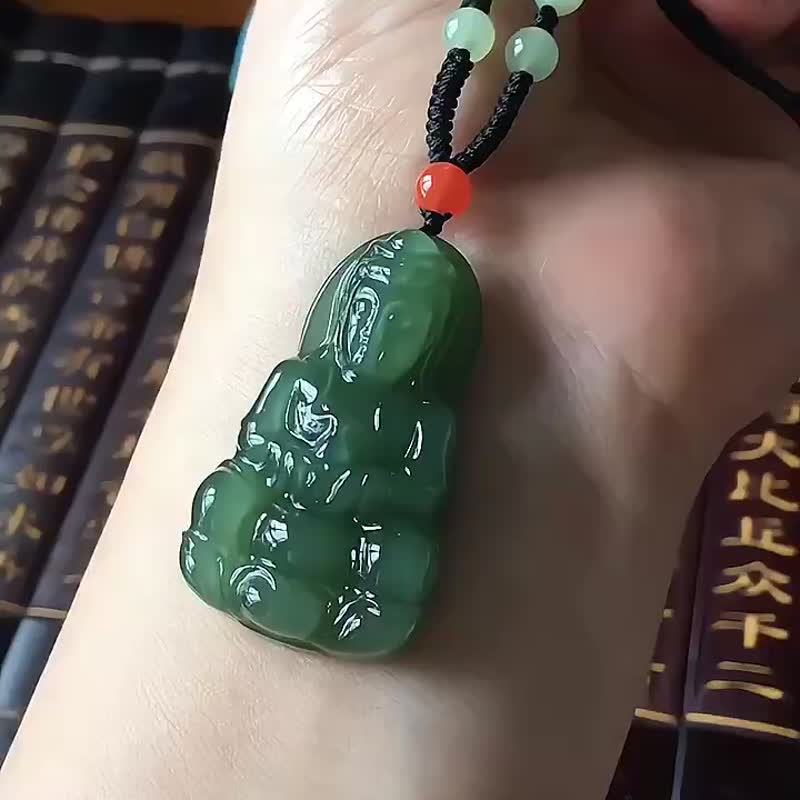 和田玉 晴水料精緻 吊墜 精雕 觀音菩薩 寓意 消災解難 保平安 - 項鍊 - 水晶 