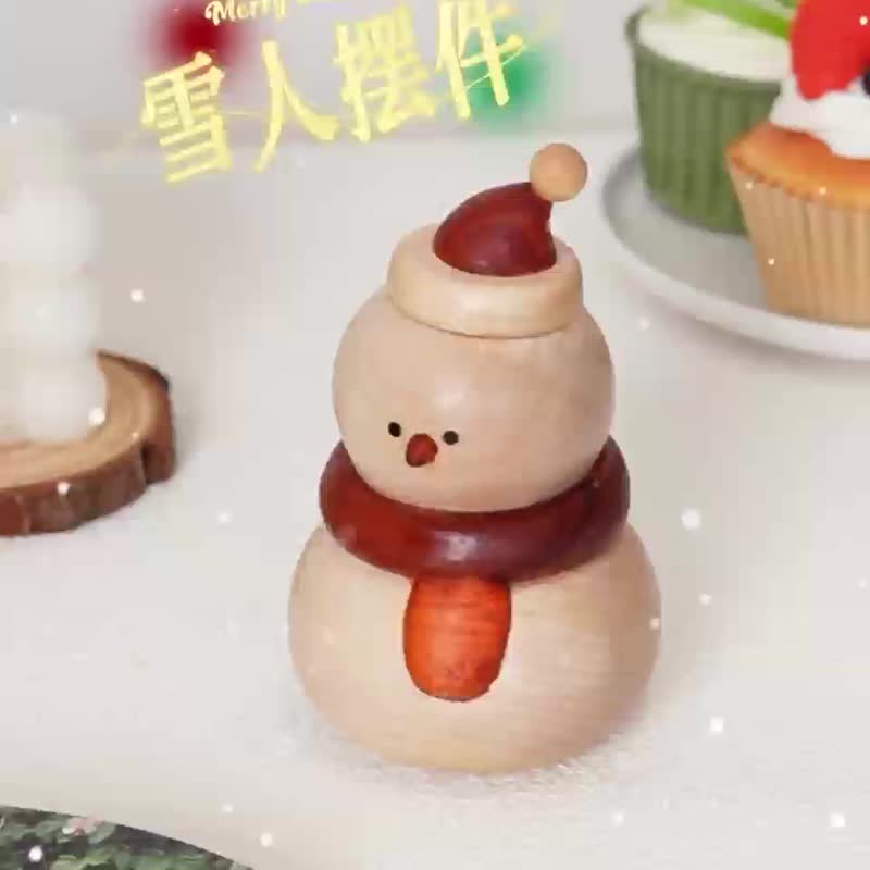 Snowman solid wood cute healing desktop ornaments car Christmas snow gift for friends and girlfriends - ของวางตกแต่ง - ไม้ 