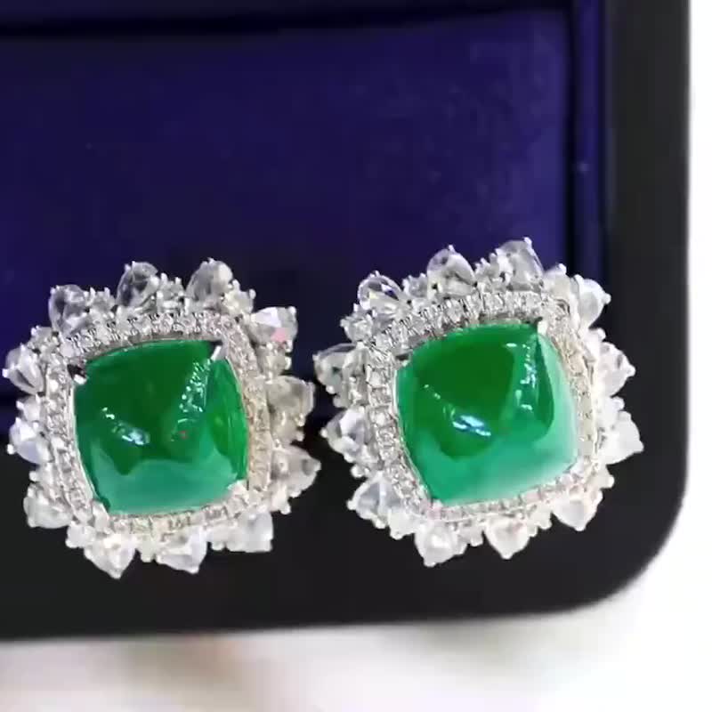 Sugar Tower Emerald Stud Earrings 7.5 carats - ต่างหู - เครื่องเพชรพลอย 