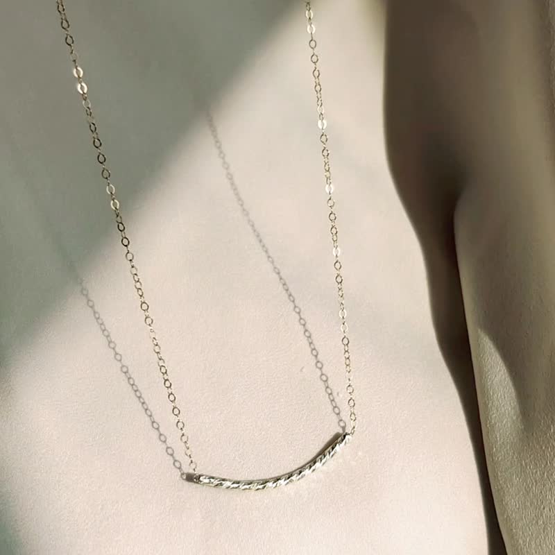 14KGF SMILE Dainty Curved Bar Necklace, Adjustable, Diamond Cut - Collar Necklaces - Precious Metals Gold