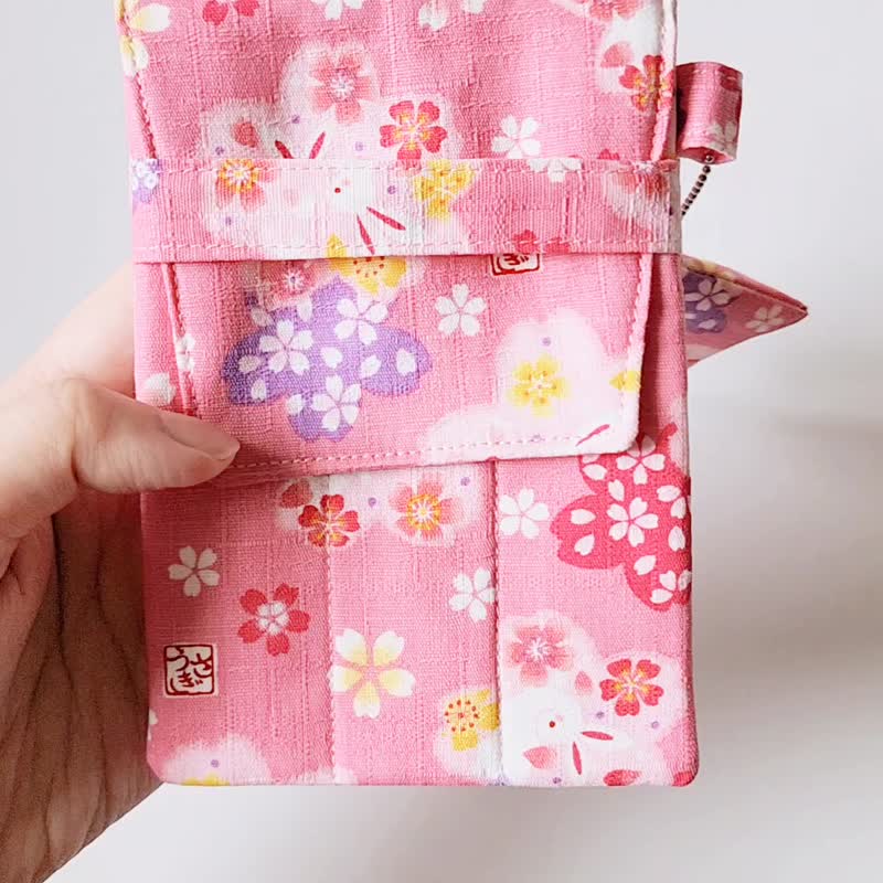 Triple pen pencase-Japan Spring of Pink pen case, Fabric Fountain Pen Holder - กล่องดินสอ/ถุงดินสอ - ผ้าฝ้าย/ผ้าลินิน 