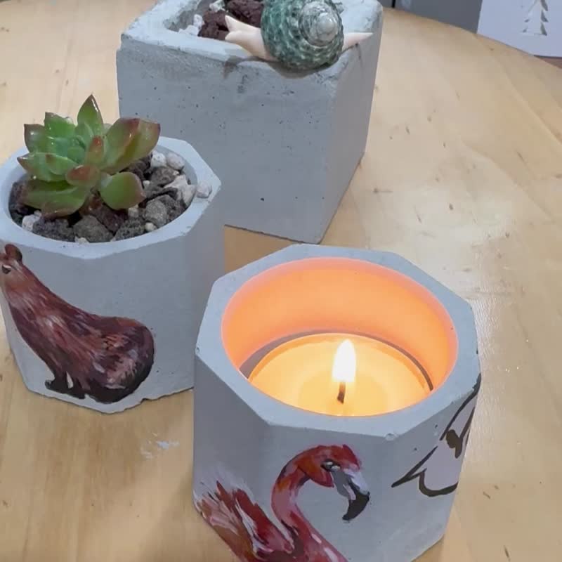 Painted succulent flower vessel candlestick Cement office stress relief therapy - เซรามิก - ปูน 