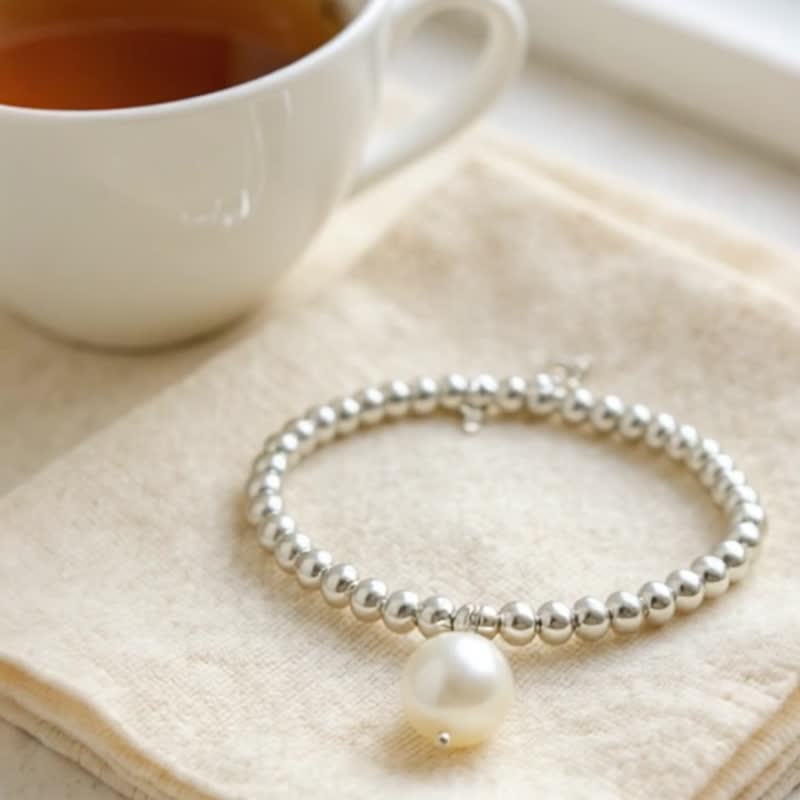 水滴淡水珍珠 S925銀珠 純銀手鍊 - 手鍊/手環 - 純銀 白色