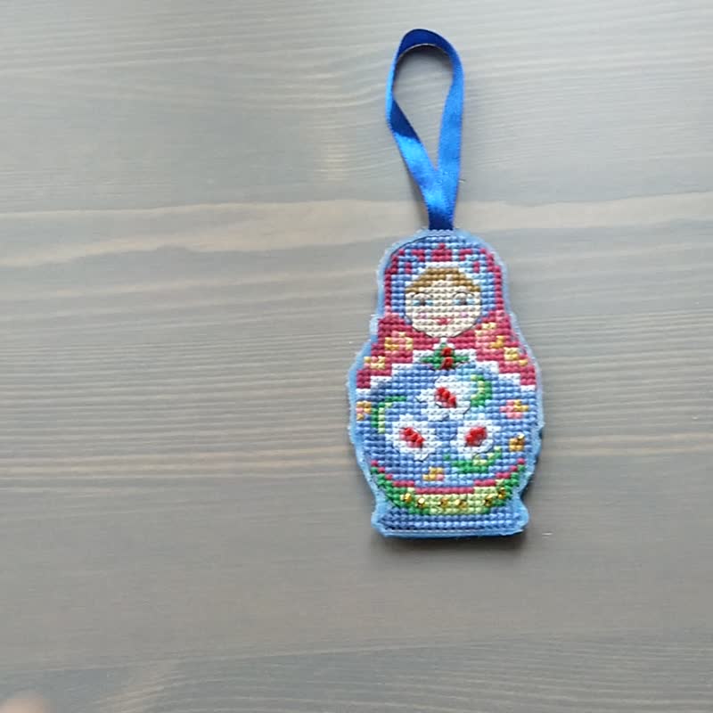 matryoshka ornament nesting doll handmade blue matryoshka embroidery - อื่นๆ - งานปัก สีน้ำเงิน