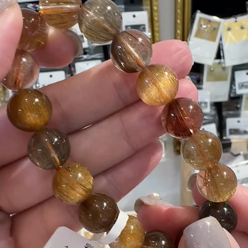 收藏大地透拉絲順強光貓眼彩髮晶11.5-12mm41.43g正財偏財自信 - 手鍊/手環 - 水晶 多色