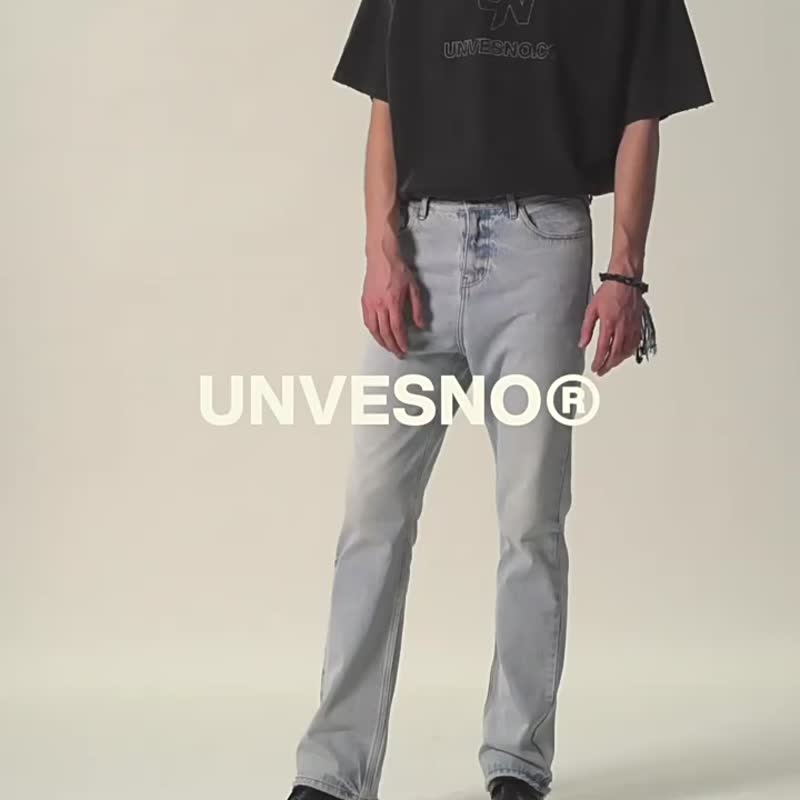 Unvesno (UN) light-colored white 3 times old washed simple Clean Fit jeans TR-3191 - Women's Pants - Cotton & Hemp Blue