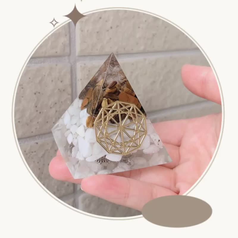 【白水晶+黃虎眼石+月亮石】奧根能量塔Orgonite (6cm/5cm/4cm) - 燈具/燈飾 - 水晶 