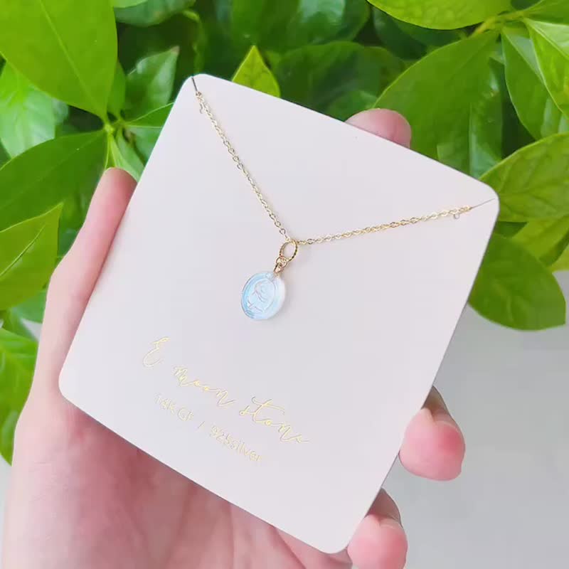 Classic rose small picture frame blue halo moonstone 14K necklace - Collar Necklaces - Crystal Transparent