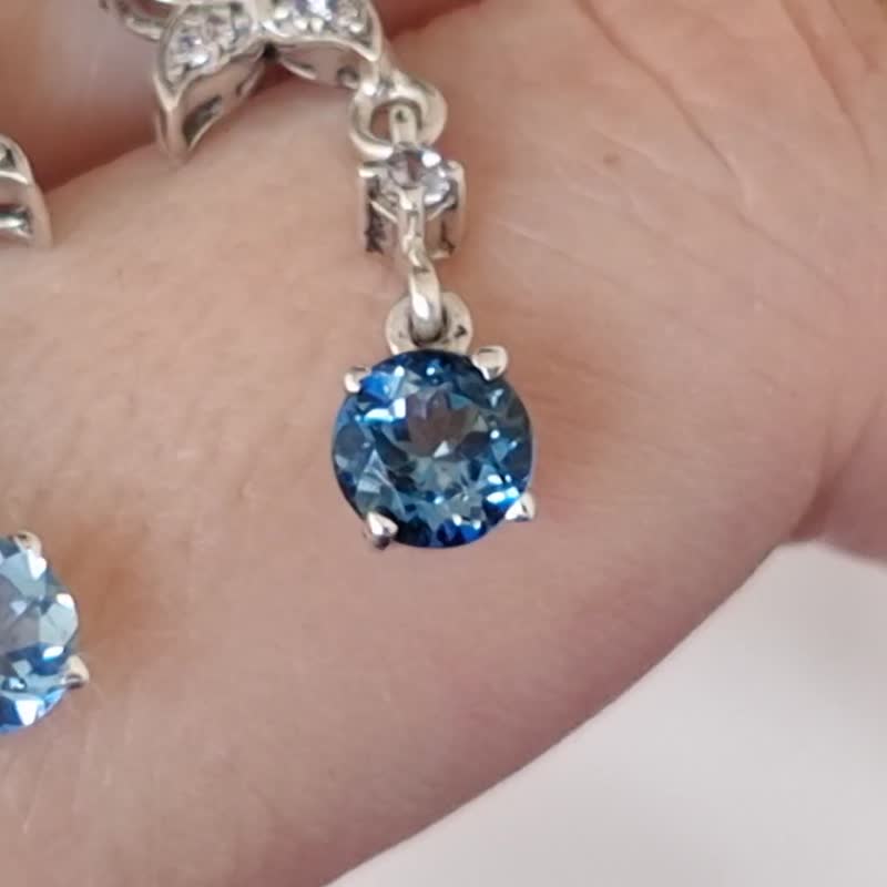 天然 聖瑪利亞 海藍寶 耳飾 尼泊爾 手工製 925純銀 - 戒指 - 寶石 藍色