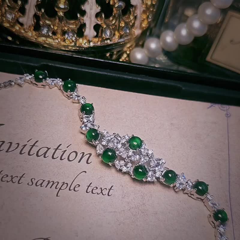|Elegance|A-grade jadeite ice glass green large egg surface 4.5mm sterling silver plated 18k luxurious multi-bead bracelet - สร้อยข้อมือ - หยก 