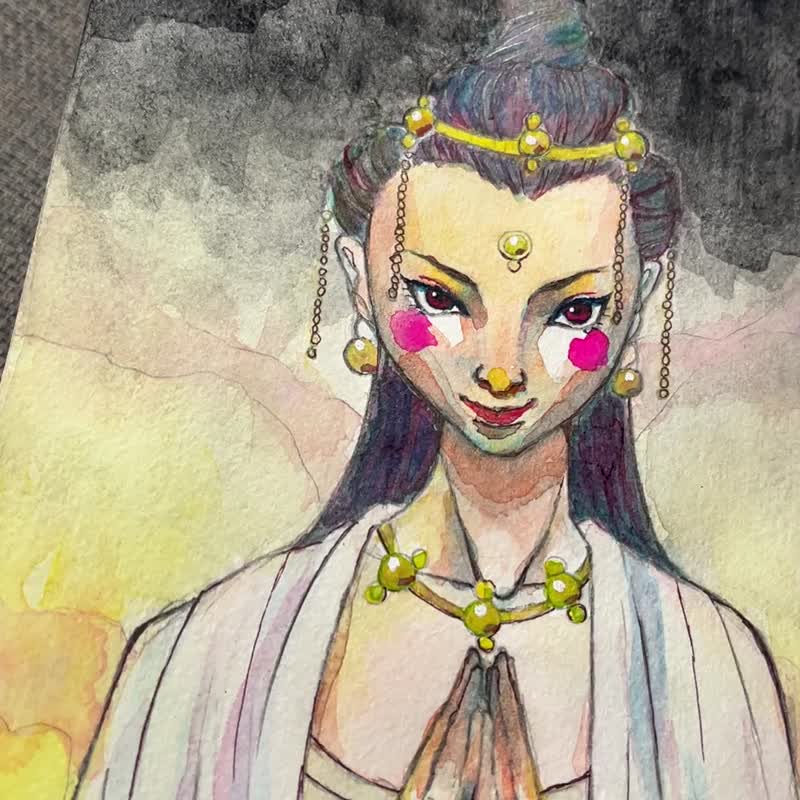 仏教アート スピリチュアルパワーみなぎる美しい女性の水彩アート FSM