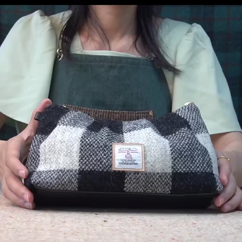 裁縫地圖哈裡斯羊毛花呢化妝包harris褶皺包隨身便攜旅行小收納包 - 化妝包/收納袋 - 羊毛 