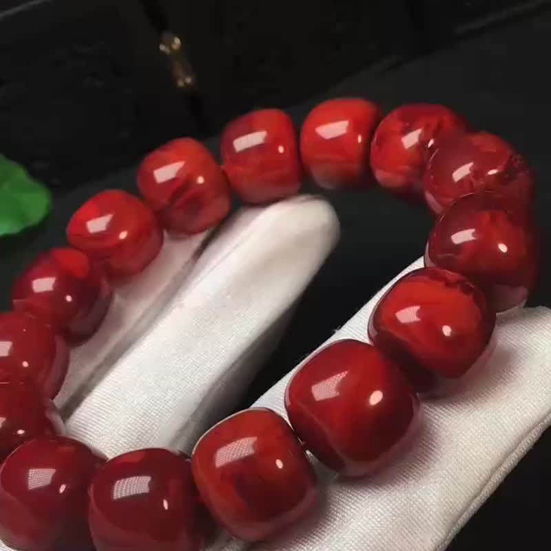 Second kill price collection grade Sichuan Nanhongwaxi material handmade beads old-fashioned beads 14MM bracelet rose red flame red - Bracelets - Crystal 