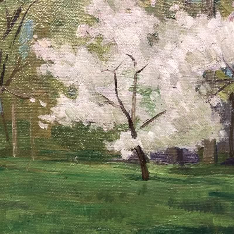 Spring blossom garden Vintage Wall Art Original Painting Oil on Canvas Home Deco - 壁貼/牆壁裝飾 - 棉．麻 