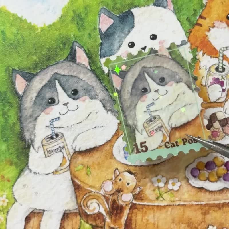 Mr.307 Stamp-Shaped Waterproof Sticker + Postcard Set - สติกเกอร์ - กระดาษ 