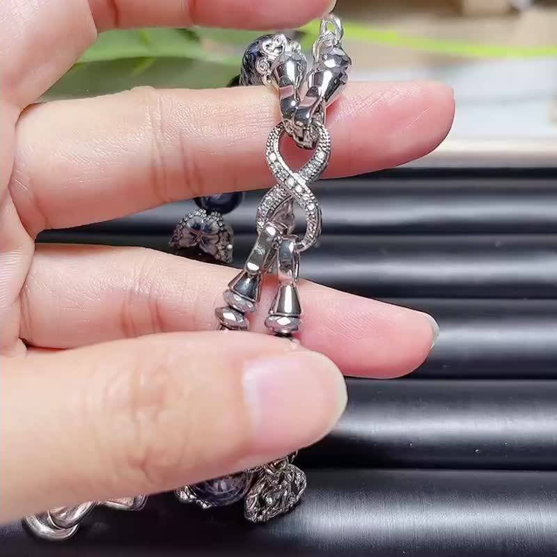 風雨寶石的旅程雙鏈設計款純銀手鍊 - 手鍊/手環 - 半寶石 藍色