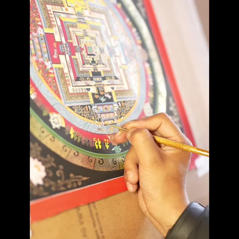時輪金剛曼陀羅唐卡 — 和平安詳的宇宙圖示 - 壁貼/牆壁裝飾 - 其他材質 多色