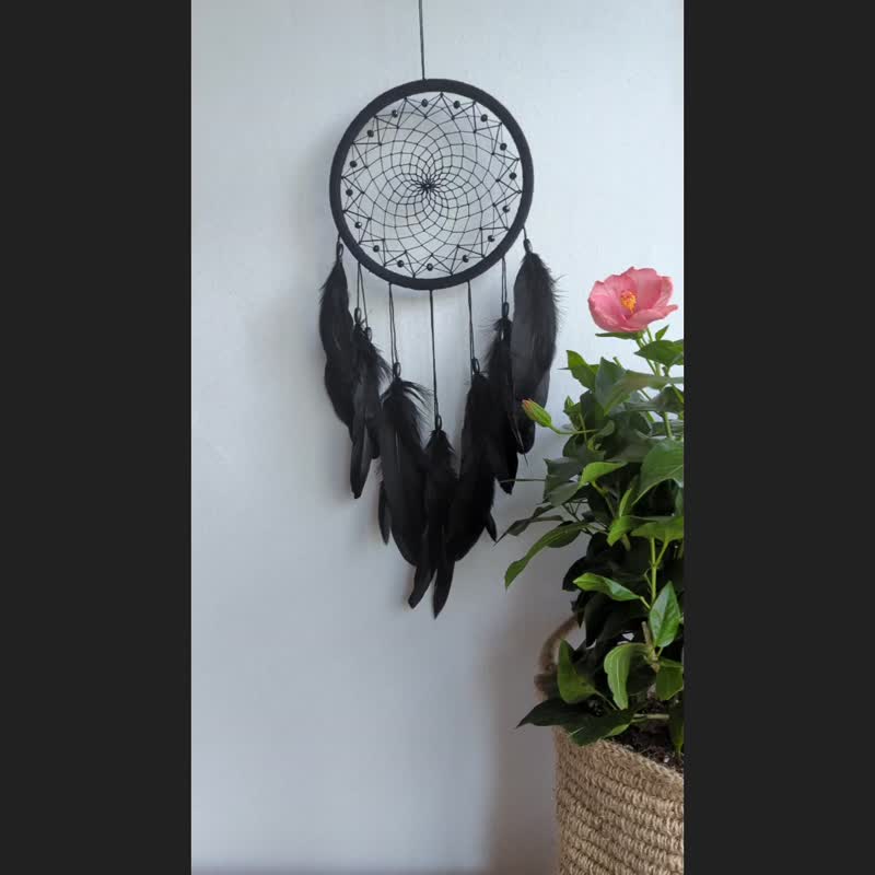 Handmade Black Dreamcatcher พระเครื่อง | Ideal for Home Decor - Wall Décor - Thread Black