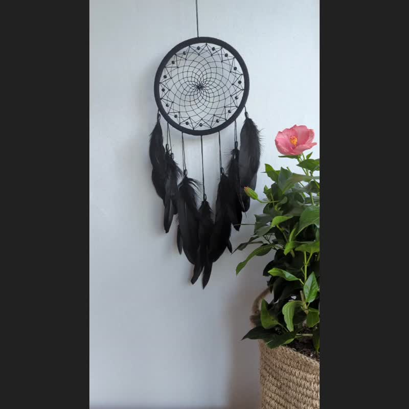 Handmade Black Dreamcatcher พระเครื่อง | Ideal for Home Decor - ตกแต่งผนัง - งานปัก สีดำ