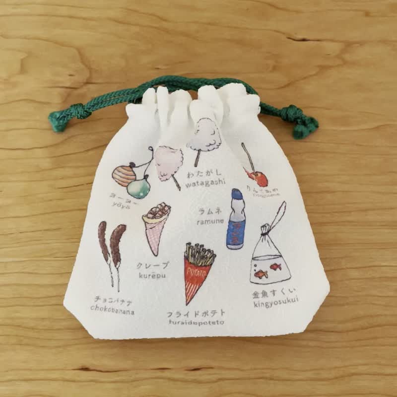 にほんご巾着 - 屋台 - 化妝包/收納袋 - 聚酯纖維 白色