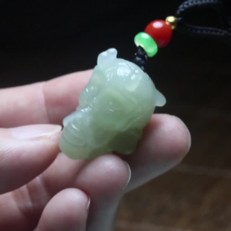 [Little Dragon Girl] Pendant/Natural Hetian Jade Pendant/Dragon/Exquisite and Cute Small Necklace - สร้อยคอ - หยก สีเขียว