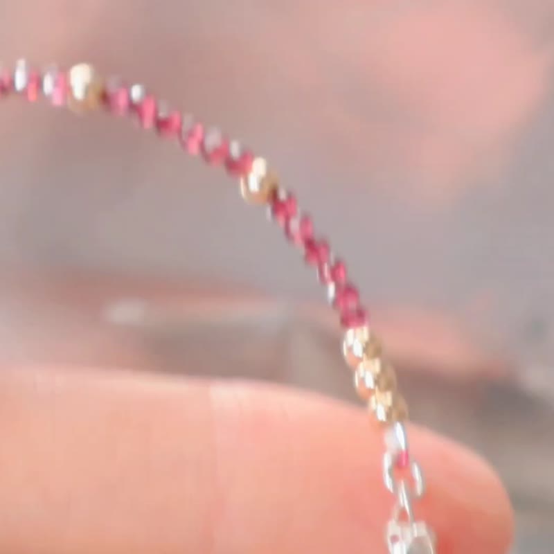 Stone January birthstone 925 SILVER faceted Stone 2.5mm-delicate bracelet gf - Bracelets - Semi-Precious Stones Red