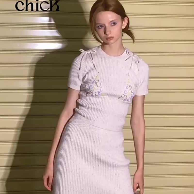米白色 趣味彩點針織迷你裙 軟糯彈力包臀半裙短裙 - 裙子/長裙 - 其他人造纖維 白色