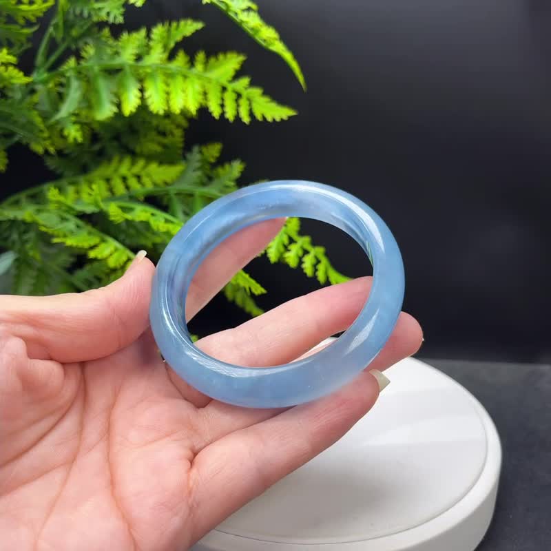 濃郁深藍海藍寶手鐲59MM 優質貓眼星光冰潤藍色寶石手環 平衡情緒 - 手鍊/手環 - 寶石 藍色