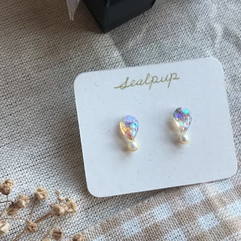 Rainbow exclamation mark hot air balloon earrings (316 ear pins/ Clip-On) (with jewelry gift box) - ต่างหู - เรซิน หลากหลายสี