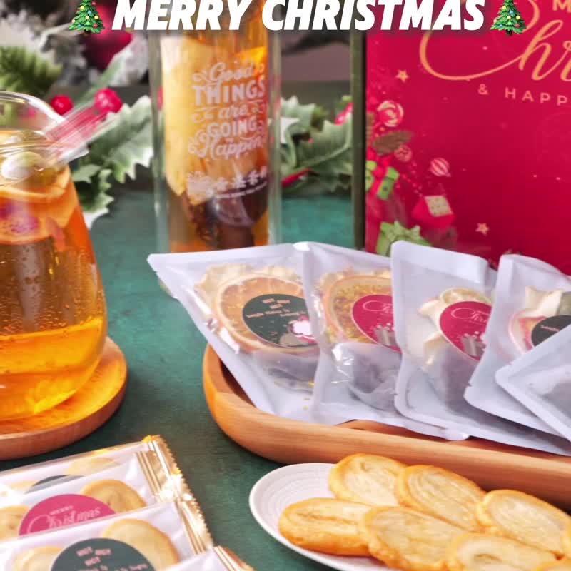 Christmas Gift Box Year-end Harvest Set Fruit Tea x6, Glass Bottle x1, Butterfly Pastry x9 Early Bird Discount - Cake & Desserts - Other Materials Red