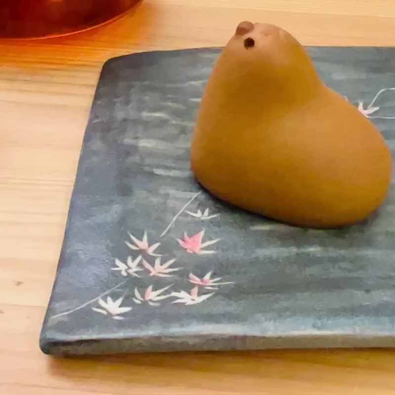 風.楓葉.137mm  手繪陶皿 - 盤子/餐盤/盤架 - 陶 