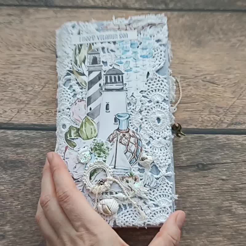 Nautical junk journal Vacation sea journal Travel notebook completed Ocean diary - 筆記本/手帳 - 紙 藍色
