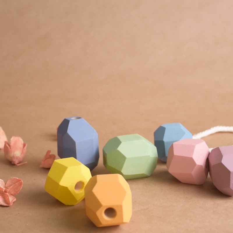 Montessori Lacing Toy Wood Stacking Stones Educational Sensory Balancing Toy - Kids' Toys - Wood Pink