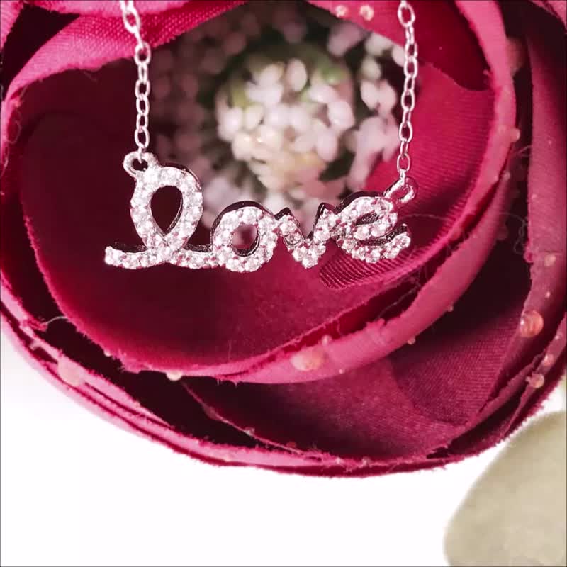 Silver Clavicle Necklace Love in Lowercase Letter Inlaid Zircon Thin 1mm Chain - สร้อยคอทรง Collar - เงินแท้ สีเงิน
