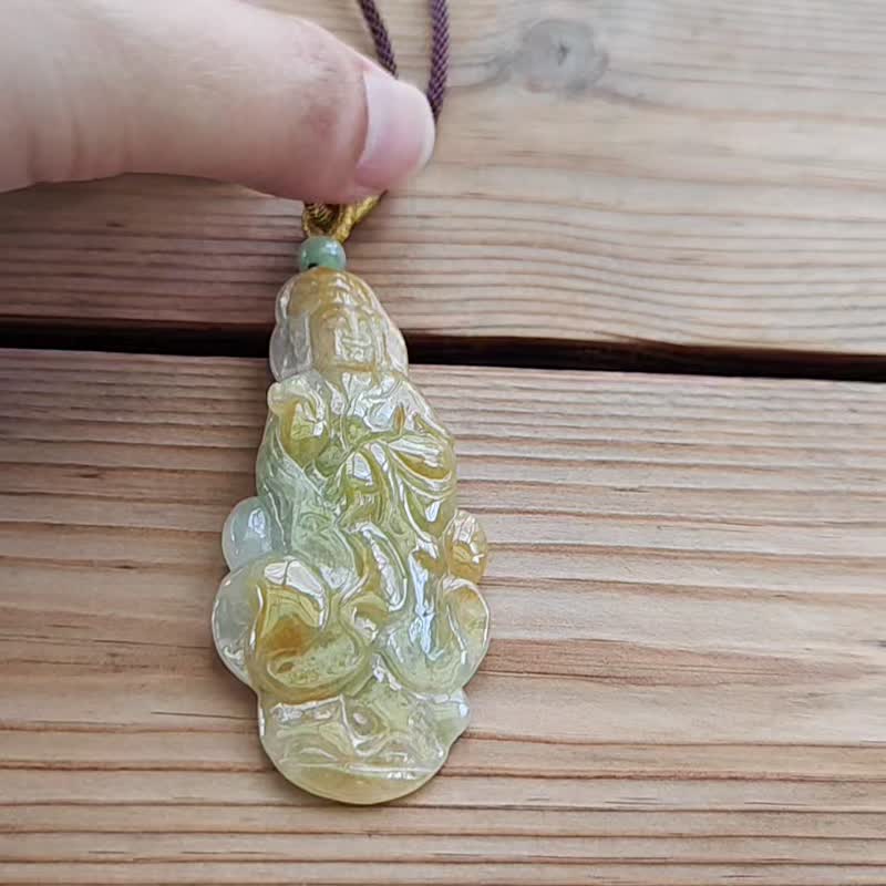 親翠 天然翡翠 冰黃翡隨型觀音調整式繩鏈 佛系 - 項鍊 - 玉石 黃色