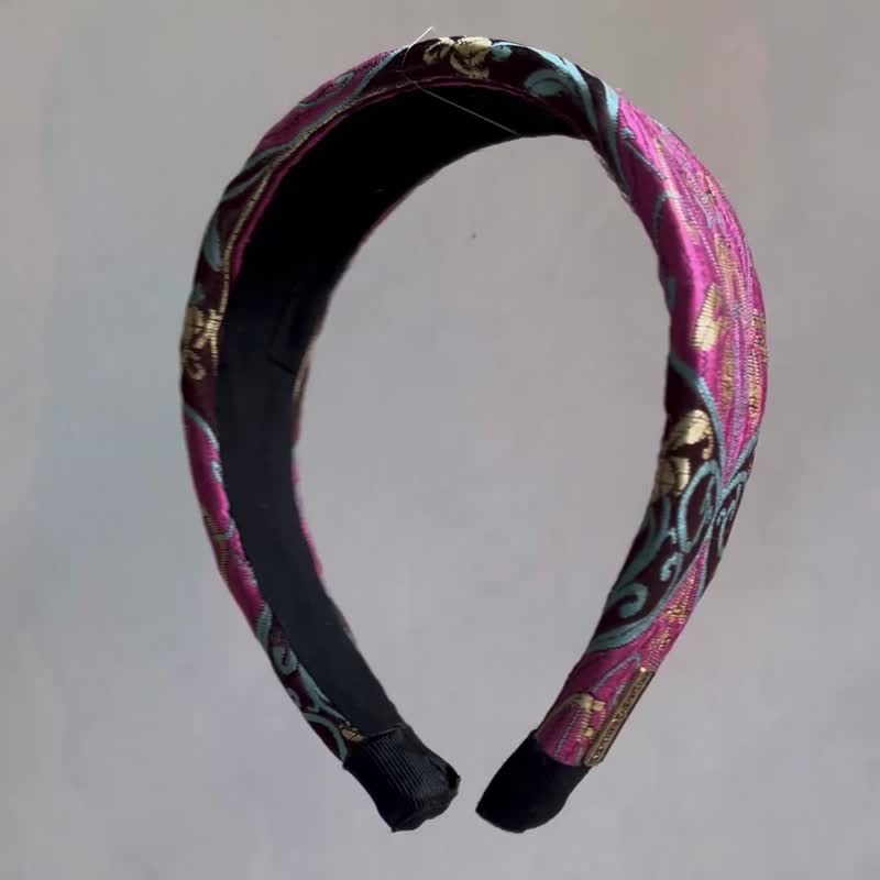 100% Handmade Embroidered Ribbon Hairband - Wide Flat Version - Botanical Totem - ที่คาดผม - ผ้าไหม 