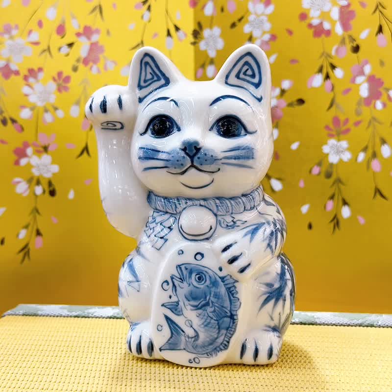 【青鯛納福】日本清水燒招財貓 | 染付 - 鯛 - 擺飾/家飾品 - 瓷 白色