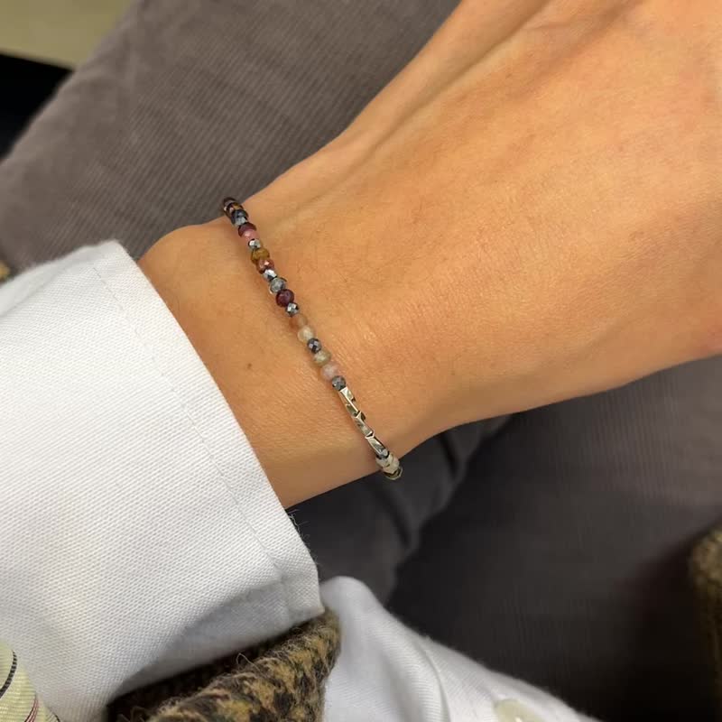 量身訂製/純銀/天然石手鍊/彼得石/鈦赫茲 - 手鍊/手環 - 純銀 多色