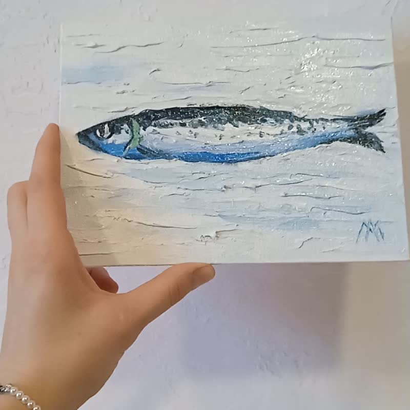 Fish Painting Original Painting Sardines Artwork Fish Artwork 15*20cm - 插畫/繪畫/寫字 - 其他材質 灰色